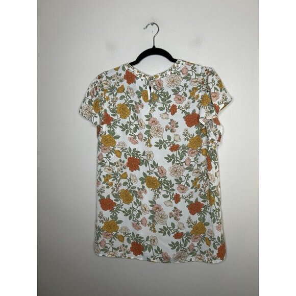 DR2 White Yellow Floral Top Tunic Light Weight Short Sleeve Blouse Size Large - Picture 9 of 10